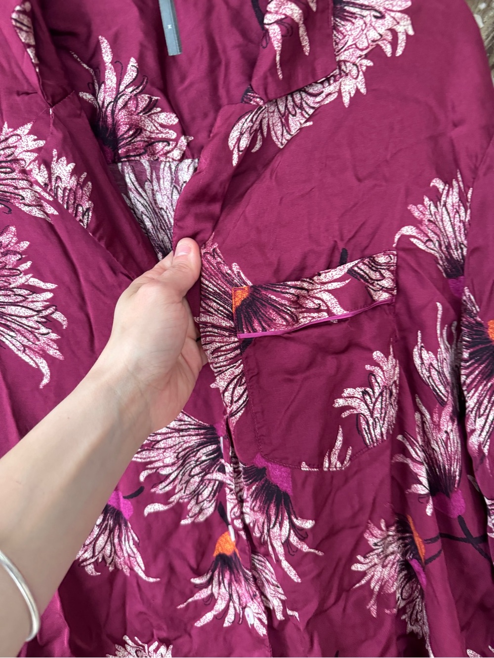 Anthropologie pajamas shirt Oversized Button down satin mulberry long sleeve top - Picture 6 of 10